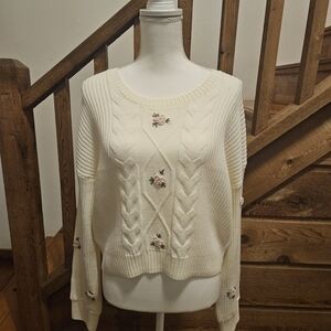 Very Truly Yours Floral Embroidered Cream Sweater